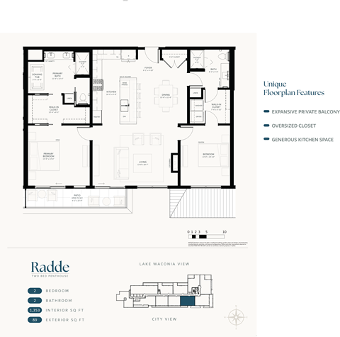Floor plan for 2 beds, 2 baths, 1353 sqft